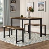 Wade Logan® Blomkest 3-Piece Dining Table Set w/ 2 Benches, Industrial Wood Table & Benches Set For Breakfast Nook, Dining Room, Restaurant | Wayfair