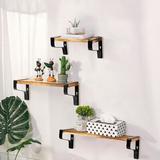 Gracie Oaks Rustic Wood Wall-Mounted Floating Shelves Set Of 3 Wood in Brown, Size 4.5 H x 17.0 W x 4.0 D in | Wayfair