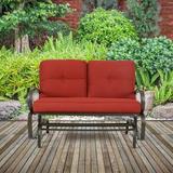 Lark Manor™ Outdoor Hurtt Gliding Metal Bench w/ Cushions Metal in Red/Brown, Size 33.5 H x 47.0 W x 31.5 D in | Wayfair