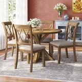 Laurel Foundry Modern Farmhouse® Ebbert 4 - Person Dining Set Wood/Upholstered Chairs in Brown | Wayfair 365DCF053C3B4551B7D94AEBFBADA0C9