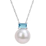 "Stella Grace 10k White Gold Freshwater Cultured Pearl & Blue Topaz Stud Pendant Necklace, Women's, Size: 17"", Multicolor"
