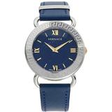 Stainless Steel & Leather Strap Watch - Blue - Versace Watches