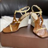 Louis Vuitton Shoes | Louis Vuitton Wedge Sandals | Color: Cream/White | Size: Eu 35