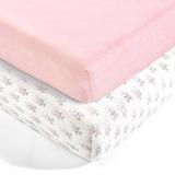 Pixie Fox Geo Organic Cotton Fitted Crib Sheet Pink 2Pk 28x52x9 - Lush Decor Baby 16T007313