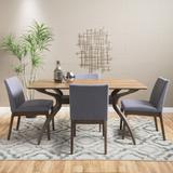 George Oliver Dashone 4 - Person Dining Set Wood/Upholstered Chairs in Brown | Wayfair 021FE3855DF74777BDC75F351C97509A