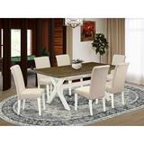 Winston Porter Aimy 7-Pc Kitchen Dining Room Set - 6 Upholstered Dining Chairs & 1 Modern Cement Dining Table Top w/ High Roll Chair Back | Wayfair