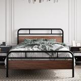 Steelside™ Milligan Metal Frame Platform Bed Wood/Metal in Black/Brown, Size 56.0 W x 78.0 D in | Wayfair E051F0D05619456EB09DE2832DDE6F55