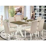 Winston Porter Aimy 7-Pc Kitchen Dining Room Set - 6 Upholstered Dining Chairs & 1 Modern Cement Dining Table Top w/ High Roll Chair Back | Wayfair