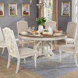 One Allium Way® Bushman Round Dinning Table Wood in White/Brown, Size 30.5 H x 60.0 W x 60.0 D in | Wayfair 26B9B1CA75F54EBBBDE1F3489F29C110
