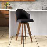 Langley Street® Murrieta Swivel 26" Counter Stool Wood/Upholstered/Leather in Black, Size 37.0 H x 18.5 W x 19.5 D in | Wayfair