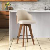 Langley Street® Murrieta Swivel 26" Counter Stool Wood/Upholstered/Leather in Brown, Size 37.0 H x 18.5 W x 19.5 D in | Wayfair