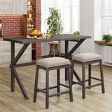 Gracie Oaks Farmhouse Rustic 3-Piece Counter Height Wood Kitchen Dining Table Set w/ 2 Stools For Small Places in Brown/Gray | Wayfair