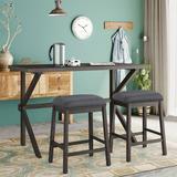 Gracie Oaks Farmhouse Rustic 3-Piece Counter Height Wood Kitchen Dining Table Set w/ 2 Stools For Small Places in Brown/Gray | Wayfair