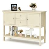 Alcott Hill® Wooden Side Cabinet Buffet Table w/ Drawers & Lockers-Beige Wood in Brown, Size 34.0 H x 15.0 W x 46.0 D in | Wayfair