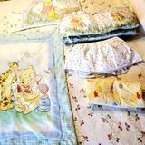Disney Bedding | Vintage 7 Pic Winnie The Pooh Crib Set Duaper Bag | Color: Green/Yellow | Size: Crib