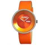 Button Quartz Orange Dial Orange Leather Unisex Watch - Orange - Crayo Watches