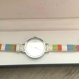 Coach Accessories | Coach Minimalist Multi Strip Leather Band Watch | Color: Silver/White | Size: Os