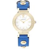 Goldtone Stainless Steel & Leather Strap Watch - Blue - Versace Watches
