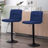 Hashtag Home Grosvenor Swivel Adjustable Height Bar Stool Upholstered/Velvet, Metal in Blue, Size 16.5 W x 16.0 D in | Wayfair