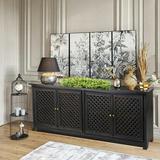 Wildon Home® Tira 72 Inch Black Distressed Wood Sideboard Buffet Carved 3 Doors Server Cabinet Wood in Black/Brown, Size 38.0 H x 72.0 W x 18.0 D in