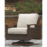 Highland Dunes Estill Swivel Patio Chair w/ Cushions Wicker/Rattan, Resin in Brown, Size 38.75 H x 32.75 W x 33.5 D in | Wayfair