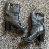 Nine West Shoes | Nine West Mid-Calf Black Leather 3.5 Heeled Boots | Color: Black/Silver | Size: 9