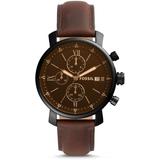 Chronograph Watch With Black Dial And Brown Leather Strap For - Brown - Fossil Watches