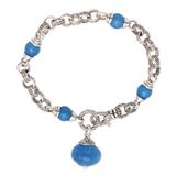 Sublime Blue,'Sterling Silver and Blue Chalcedony Link Bracelet'
