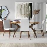 George Oliver Babala 4 - Person Solid Wood Dining Set Wood/Upholstered Chairs in Brown/Green, Size 29.53 H in | Wayfair
