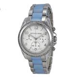 Michael Kors Accessories | Mk Blair Chrono. Silver Ss Chambray Acetate Watch | Color: Blue/Silver | Size: Os