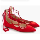 J. Crew Shoes | J. Crew Suede Lace Up Pointed Toe Flat | Color: Red | Size: 8