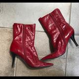 Nine West Shoes | Nine West Pointed Toe Red Leather Stiletto Boots | Color: Red | Size: 7.5
