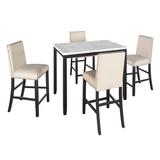 Red Barrel Studio® Modern Stylish Household Marble Dining Table Set w/ 4 Chairs Kitchen Furniture Wood/Upholstered Chairs in Brown, Size 35.8 H in