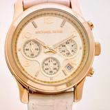 Michael Kors Accessories | Mk Runway Watch On White Strap | Color: Gold/White | Size: Os