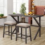 Laurel Foundry Modern Farmhouse® Emilio 3-Piece Counter Height Wood Kitchen Dining Table Set w/ 2 Stools For Small Places in Brown/Gray | Wayfair