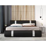 Wade Logan® Blountsville Profile Sleigh Bed Upholstered/Metal/Faux leather in Black, Size 35.4 H x 57.9 W x 90.6 D in | Wayfair