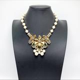 J. Crew Jewelry | Last 1 J. Crew Pearl Gold Flower Crystal Statement Necklace | Color: Gold/White | Size: Os