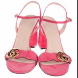 Gucci Shoes | Gucci Pink Marmont Suede Heeled Sandals Size 38 | Color: Gold/Pink | Size: 38eu