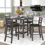 Red Barrel Studio® 5-Piece Wooden Counter Height Dining Set, Square Dining Table w/ 2-Tier Storage Shelving & 4 Padded Chairs in Gray | Wayfair