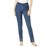 Plus Size Women's True Fit Straight Leg Jeans by Jessica London in Blue Flower Embroidery (Size 32)