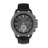 Men's Gunmetal Watch with Black Faux Leather Band by KingSize in Black