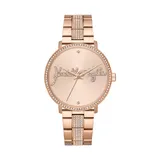 KENDALL + KYLIE Women's Rose Gold Tone Metal Analog Watch with Bedazzled Logo, Pink
