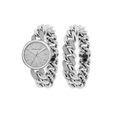 Kendall + Kylie Women's Silver Tone And Shiny Stone Chain Link Analog Watch And Bracelet Set