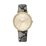 KENDALL + KYLIE Women's Gold Tone Analog Watch with Watercolor Gray Vegan Snakeskin Strap