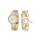 Kendall + Kylie Women's Gold Tone And Shiny Stone 'love' Analog Watch And Bracelet Set