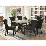 Winston Porter Aimee-Elizabeth 7-Pc Kitchen Table Set - 6 Kitchen Parson Chairs & 1 Modern Cement Breakfast Table Top w/ Button Tufted Chair Back