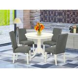 Charlton Home® Schorr 4 - Person Rubberwood Solid Wood Dining Set Wood/Upholstered Chairs in White, Size 30.0 H in | Wayfair