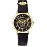 V Essential Goldtone Stainless Steel & Leather-strap Watch - Metallic - Versace Watches