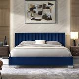 Willa Arlo™ Interiors Amatia Solid Wood Platform Bed Wood & /Upholstered/Velvet/Metal in Blue, Size 33.0 H x 62.0 W x 84.0 D in Wayfair