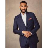 Navy Chalk Stripe Double Breasted Slim Fit Suit - Blue - Hawes & Curtis Suits